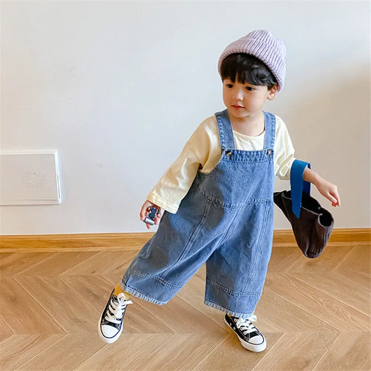 2025 Autumn New Children Loose Overalls Baby boys girls casual Jean Jumpsuit Solid Outwear Cloth 1-7Y Kids high qualit bib pants