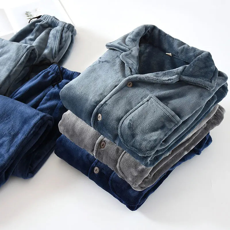 Men'Pajamas Warm Sleepwear Men Flannel Winter Thick Pajama Male Thick Long Sleeve Pijama Casual Pyjamas Fleece Sleep