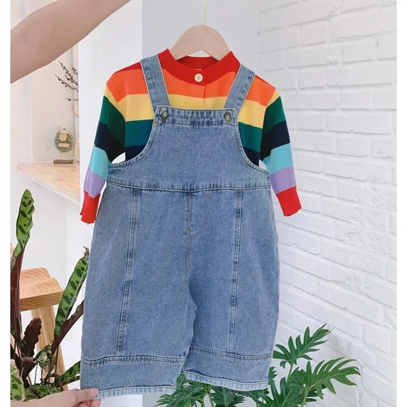 2025 Autumn New Children Loose Overalls Baby boys girls casual Jean Jumpsuit Solid Outwear Cloth 1-7Y Kids high qualit bib pants