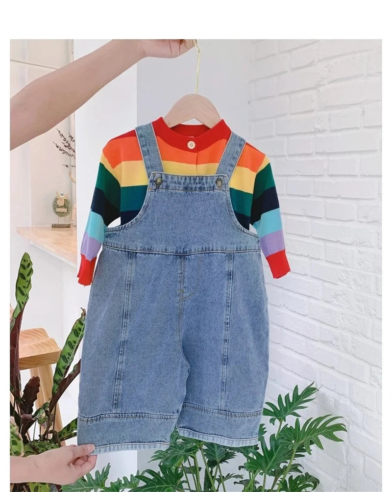 2025 Autumn New Children Loose Overalls Baby boys girls casual Jean Jumpsuit Solid Outwear Cloth 1-7Y Kids high qualit bib pants