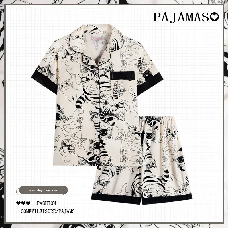 Pajama Pants Set Women's Clothing Homewear Summer Thin Cardigan Button Comfortable Casual Fashion Breathable Loose Large Size