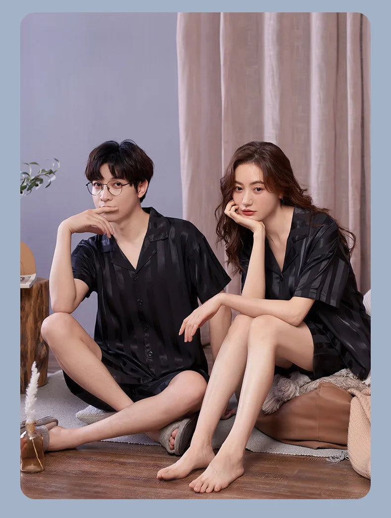 Pajamas Sets for Women Men Sexy Sleepwear Silk Women Pijama Sets Long Sleeve Cardigan Set Female Ice Silk Pyjamas Home Clothing