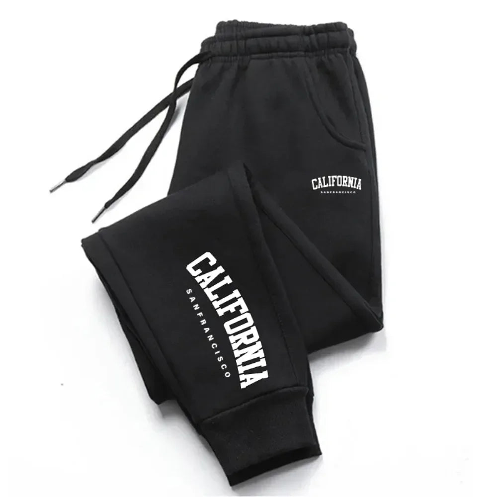 Men's Tracksuit Pants Jogger Track California Print Sweatpants Spring Autumn Fleece Pants Men Clothing Gym Sports Loose Trousers