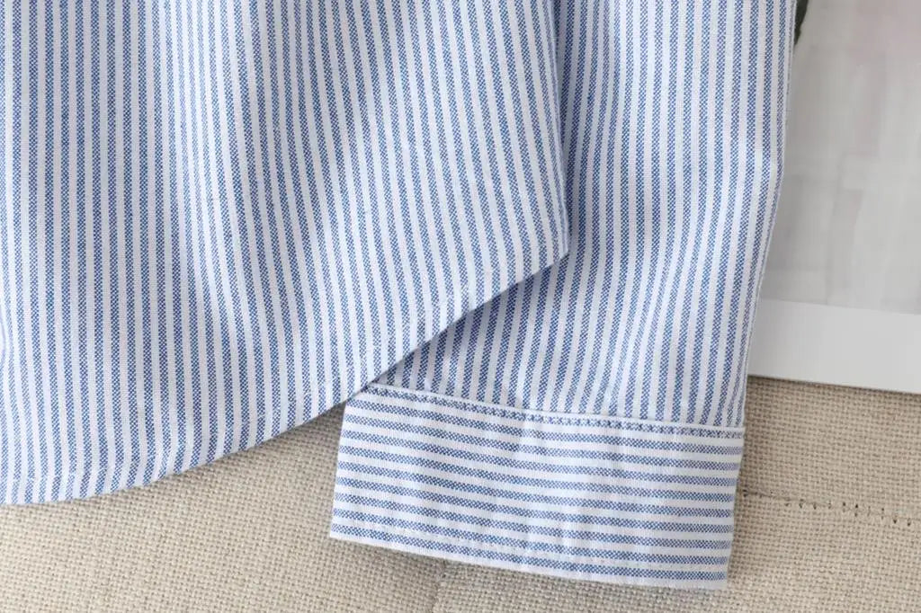 Casual Cotton Women's Oxford Shirt 2024 Autumn New Good Quality Woman Blouse and Tops Lady White Blue Striped Shirts Clothes