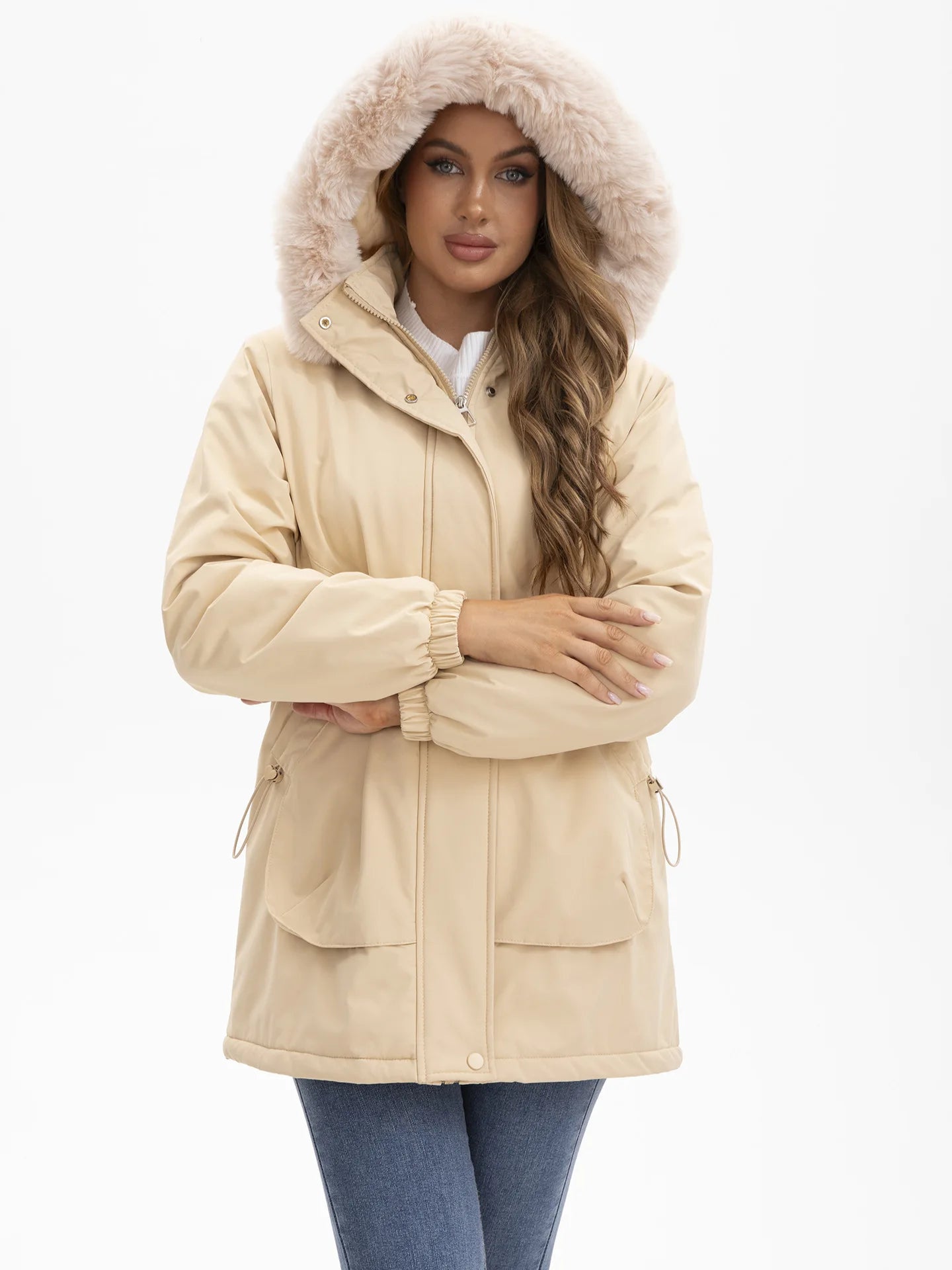 Cotton Coat Women 2025 Winter Mid-length Parka Plus Velvet Korean Style Large Fur Collar Plus Velvet Coat