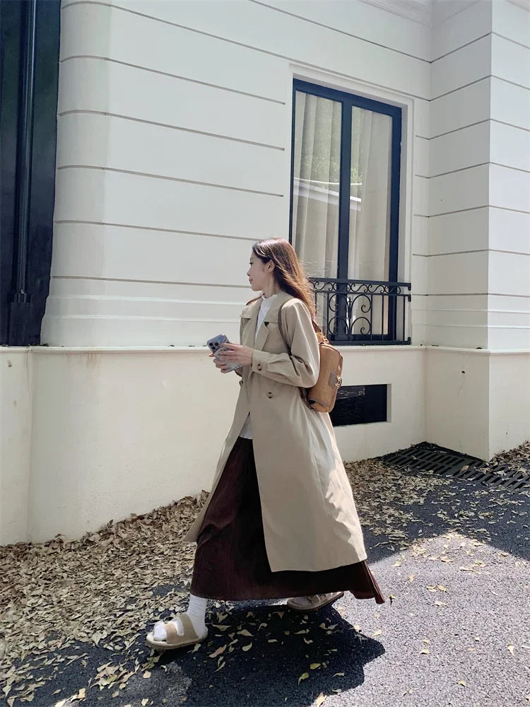 2025 Women's Coat Plus Size Mid-Length Jacket British Style Fashionable Temperament Spring Autumn Arrival Windbreaker Outerwear