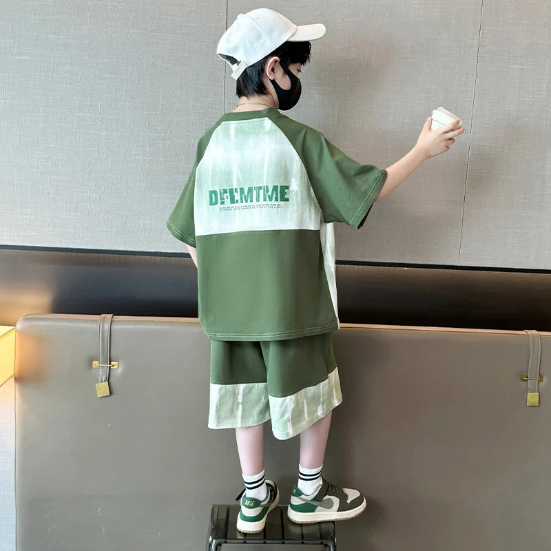 Boys Clothes Sets With Front Pocket 2025 Summer New Tshirts + Shorts Children's Clothes High Quality Kids Boy Sport Suits 5-14T