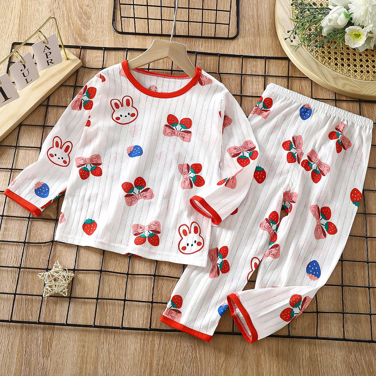 2025 Kids Pajama Set Long Sleeve Baby Boys Girls Sleepwear Thin Home Clothes Comfortable Breathable Children Nightwear Outfit