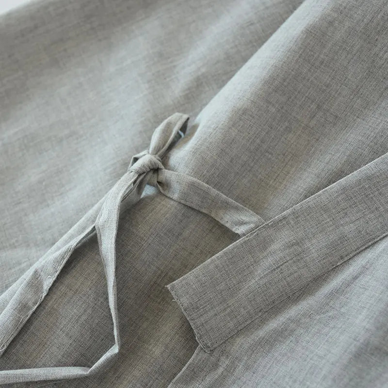 Fashion Japanese Style Kimono Robe Solid Color Lace Up Long Bathrobe Pajamas Belt Cotton Home Pijama Robes Clothing For Men