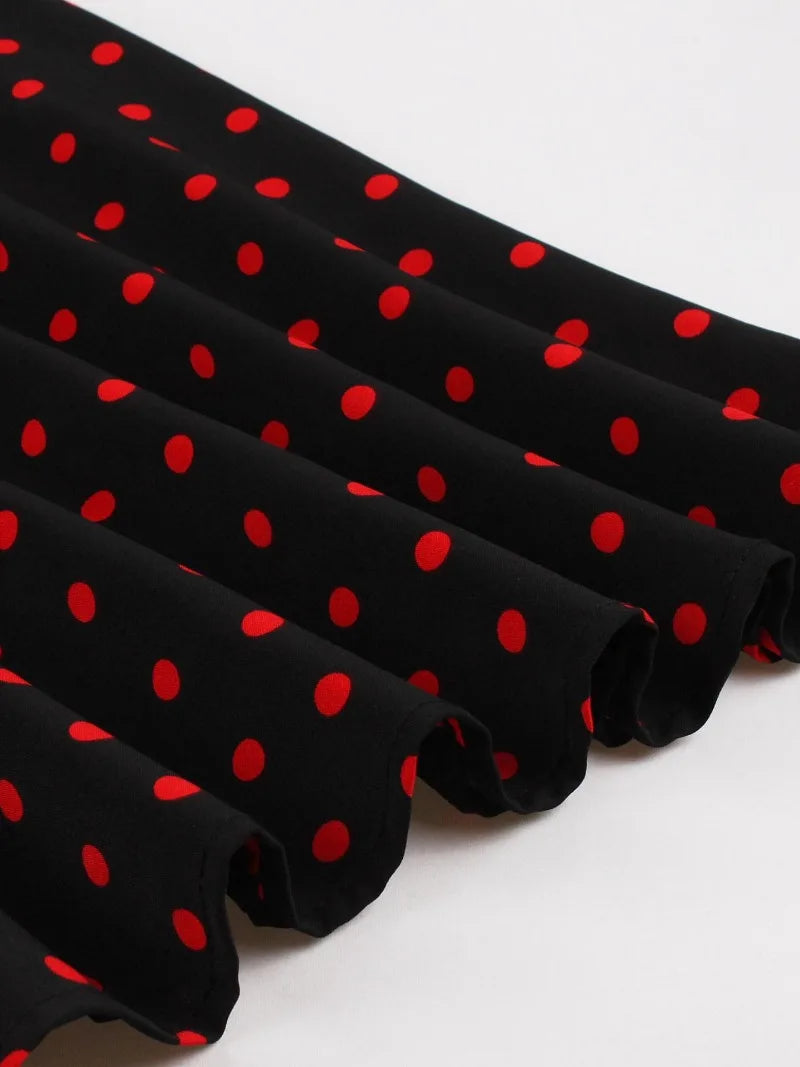 2025 New Women Party Dress Dot Print Sleeveless A Line 50s Evening Gowns Red A-line Tight Waist Prom Banquet Summer Midi Dress