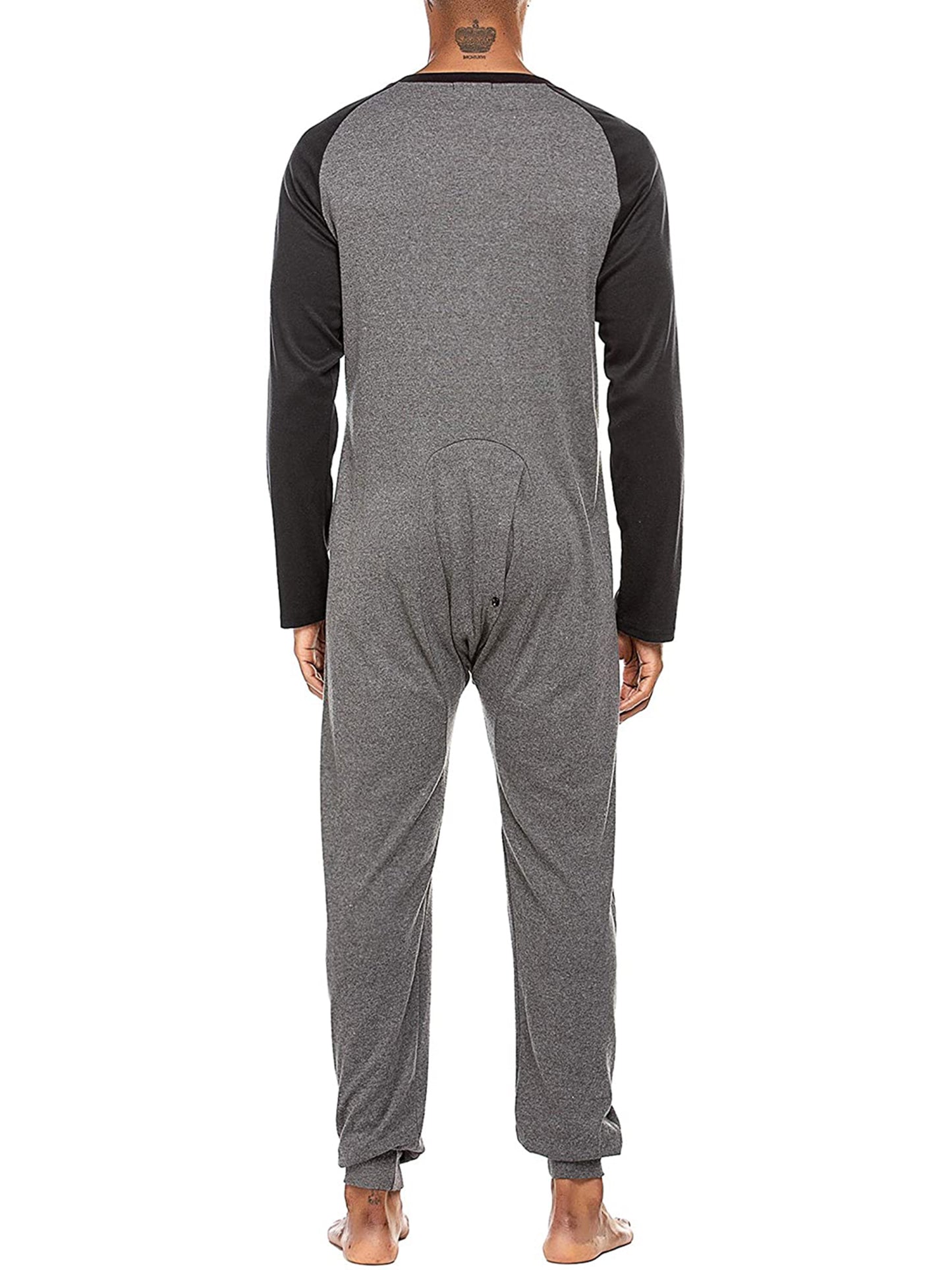Men s Button Down  s Pajama Long Sleeve Round Neck Color Block Jumpsuit Nightwear For Adults