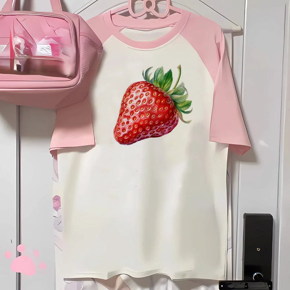 Strawberry t-shirts women printed design active wear casual wear tshirt female 2000s comic clothes