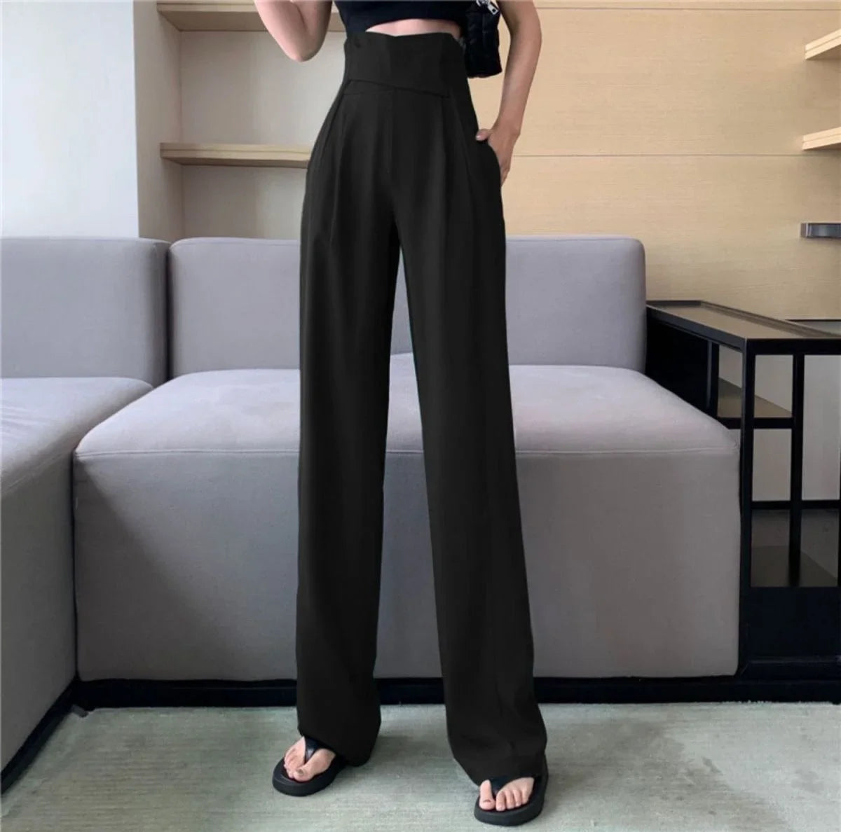 Female Pants Work Flare High Waist Clothes Tailoring Office Trousers for Women Black Aesthetic Harajuku Comfortable Stretch G
