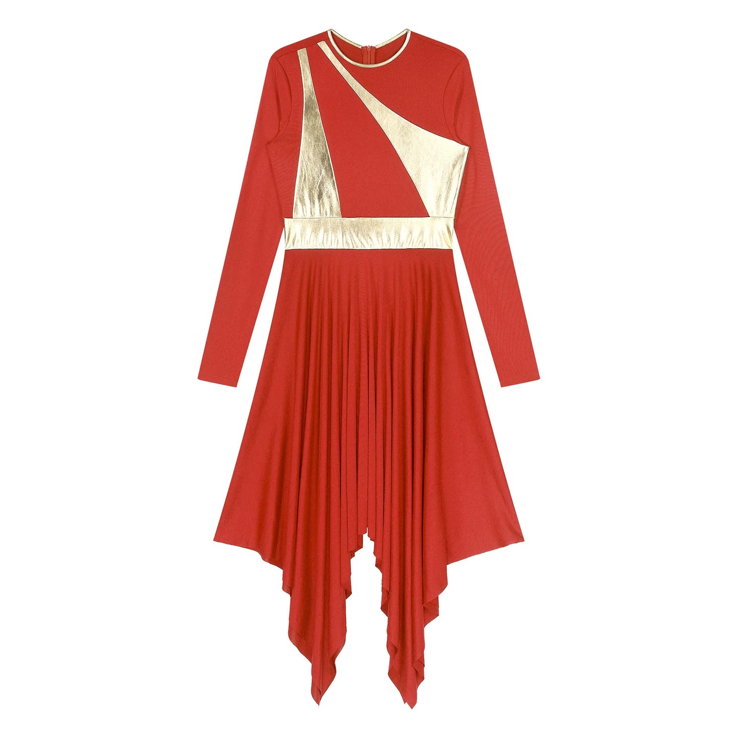 Women Church Choir Worship Liturgical Dress Modern Lyrical Dance Waltz Stage Performance Costume Long Sleeve Metallic Shiny Gown