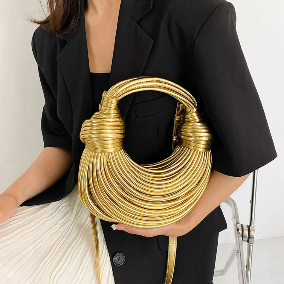 Handbags for Women  Gold Luxury Designer Brand Handwoven Noodle Bags Rope Knotted Pulled Hobo Silver Evening Clutch Chic