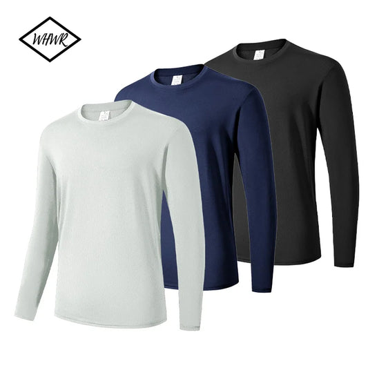 Men's T Shirts Casual Solid Color  Simplicity Long Sleeve T-shirt Fashion Cotton  O-neck Unisex Tops Fitness Run Sports Pullover