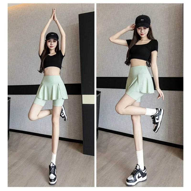 Fake Two Items Shorts Women Big Size Shorts with Pocket Gym Trainning Running Yoga Shorts Stretchy Cycling Three Point Pants