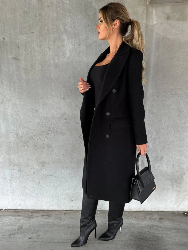 Women's Clothing Autumn and Winter New Simple Long-sleeved Double-breasted Woolen Coat for Women