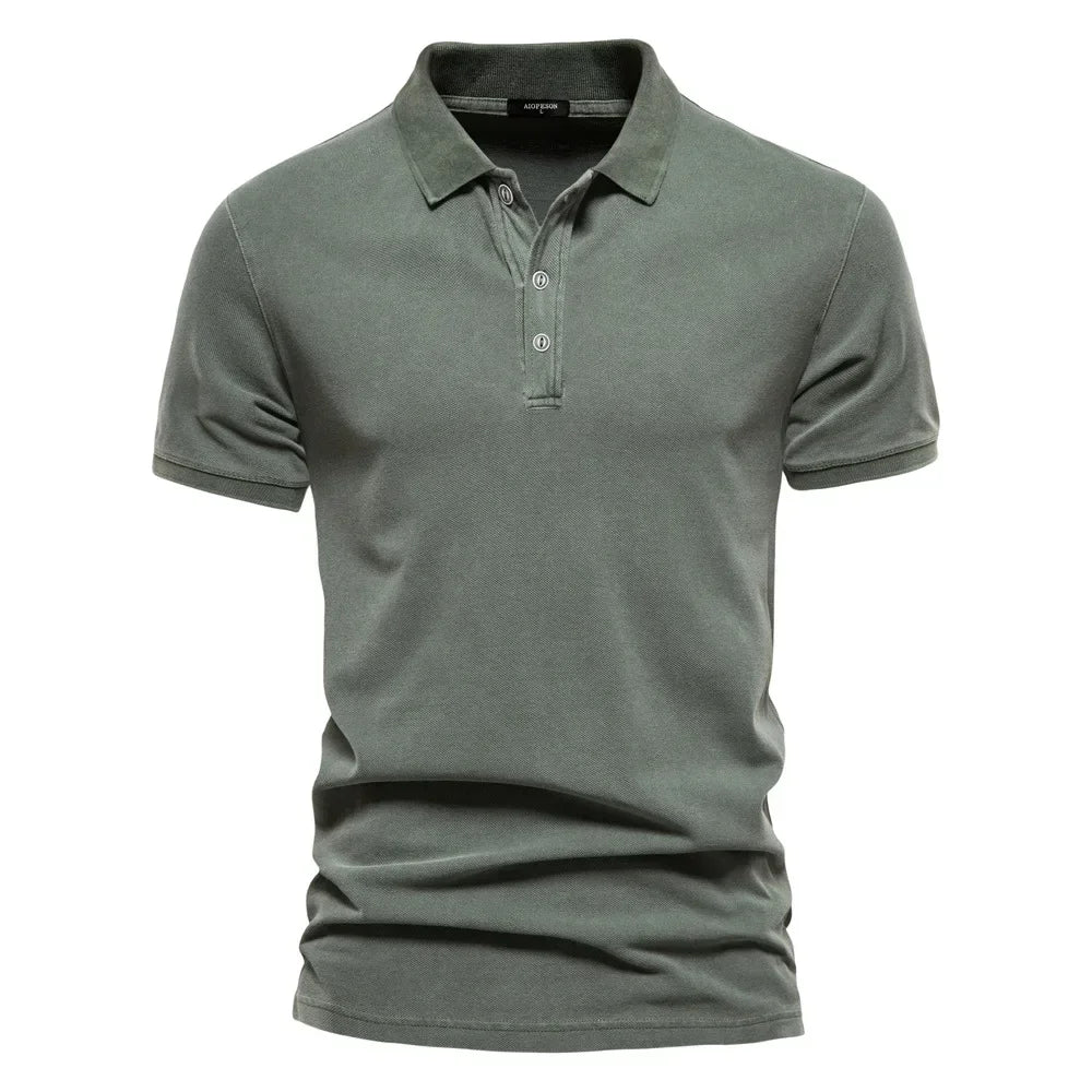 2025 Men's Summer Short Sleeve Lapel Polo Shirts 100% Cotton Solid Slim T-shirts Fashion Casual Business Golf Sport Tops for Men