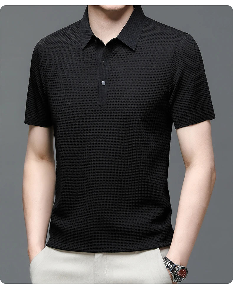 Summer Short Sleeve Polo Shirts Men Turn-Down Collar Anti-Wrinkle Solid Polos Tops Breathable Male Business Casual Tees Tshirts