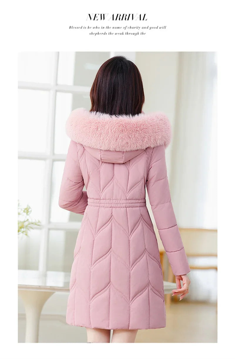 Women Down Cotton Jacket 2025 Mid Long Warm Ladies Outerwear Slim High-End Loose Women Winter Parka Coat Female Cotton Clothes