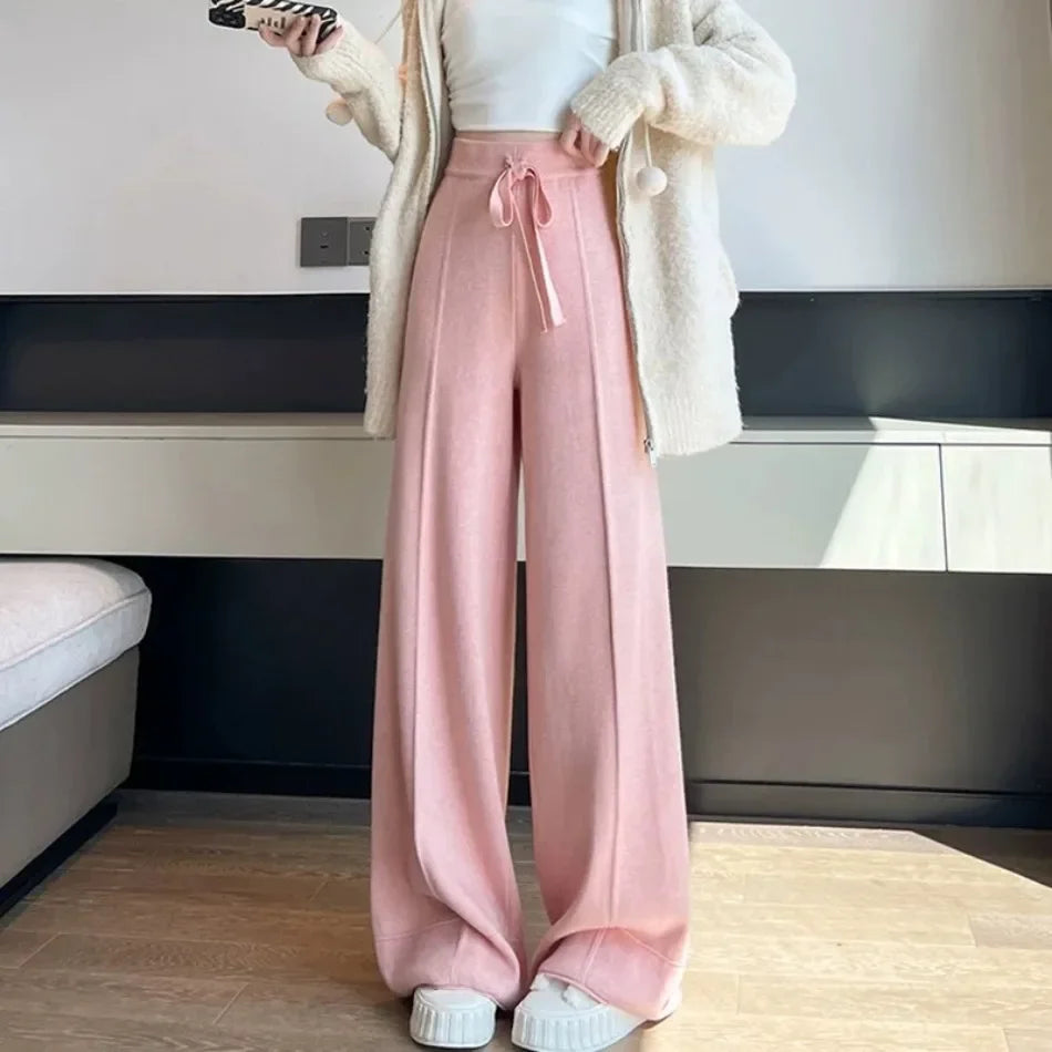 Women's Pants Autumn Winter New Versatile Thickening Keep Warm Knitted Pant Fashionable Casual Loose High Waisted Wide Leg Pants