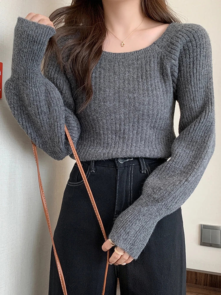 Autumn Winter Loose Women Sweaters Casual Soft Long Puff Sleeve Pullovers Jumpers Knitwear Basic Sweater For Women Tops
