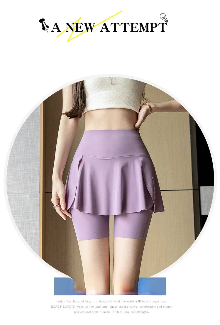 Fake Two Items Shorts Women Big Size Shorts with Pocket Gym Trainning Running Yoga Shorts Stretchy Cycling Three Point Pants