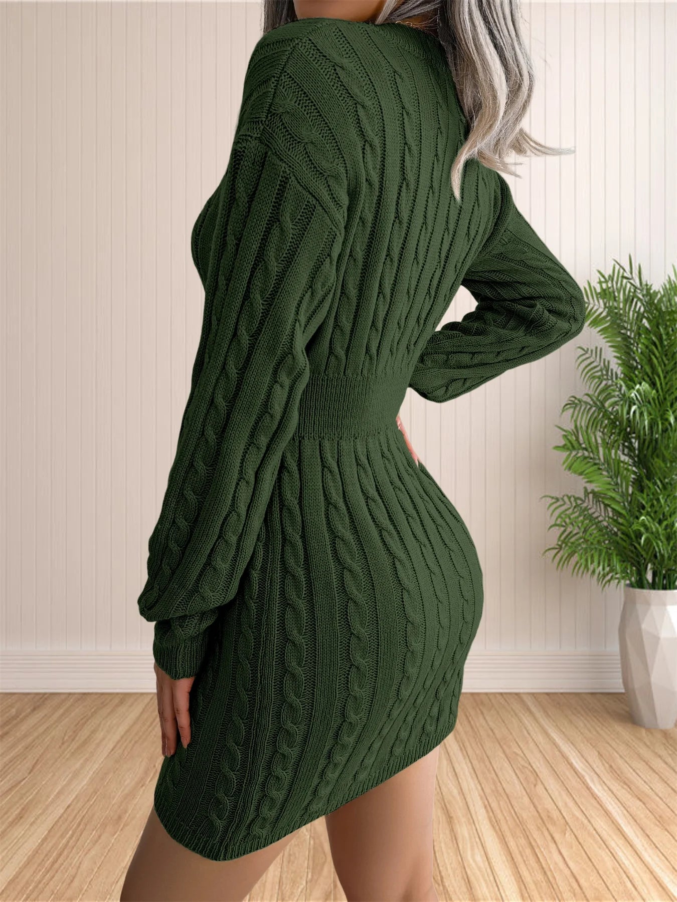Women Sweater Dresses Cocktail V Neck Knitted Dress Sweater Sheath Dress