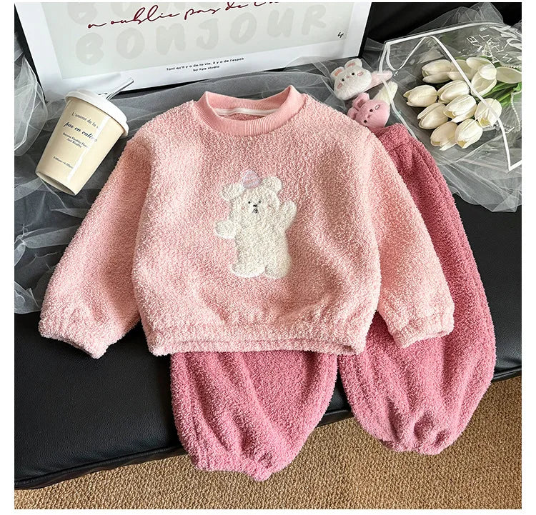 Girls' Winter Pajama Set - Cute Cartoon Print Fleece-Lined Sleepwear | Warm Toddler PJs for Cold Nights Girls Clothes