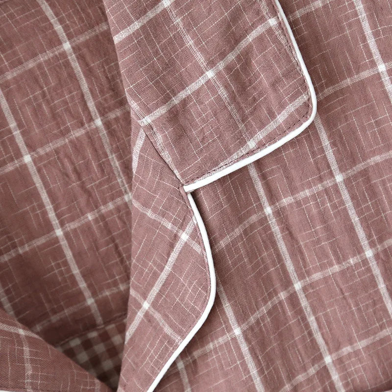 2025 Japanese New Men's Spring/Summer Pajama Set 100% Cotton Plaid Long Sleeve Pants Two Piece Set Large Relaxed Home Furnishing