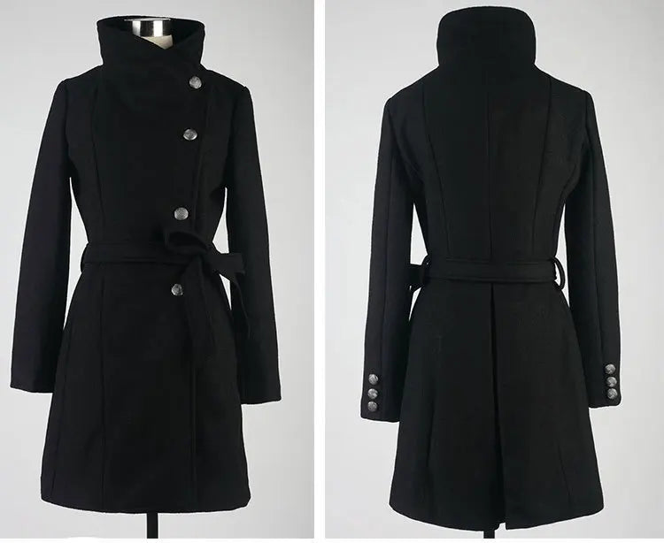 Coat Woolen Coat Women's Mid-length Single-breasted Belted Woolen Coat Women's Korean Style Winter Clothes Women