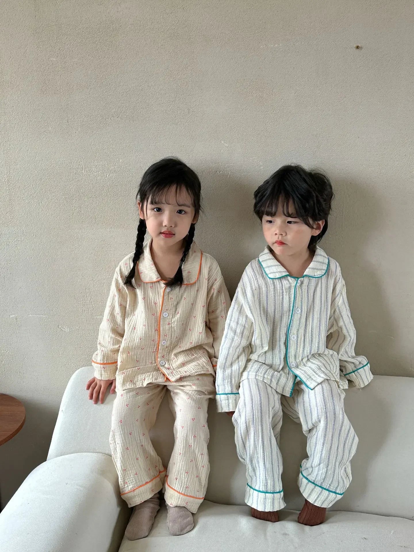 Pajama Sets New Spring Autumn Season Pure Cotton Gauze Baby Long Sleeved Girl Boys Childrens Clothing Sleepwear