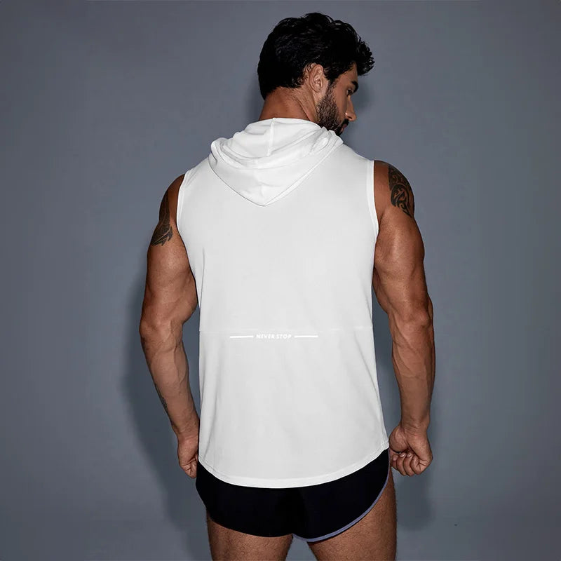 Summer Men's Hooded Sleeveless T Shirt Casual Sports Bodybuilding Bottom Shirt Thin Fitness Sports Hoodie Men's Trendy Tops