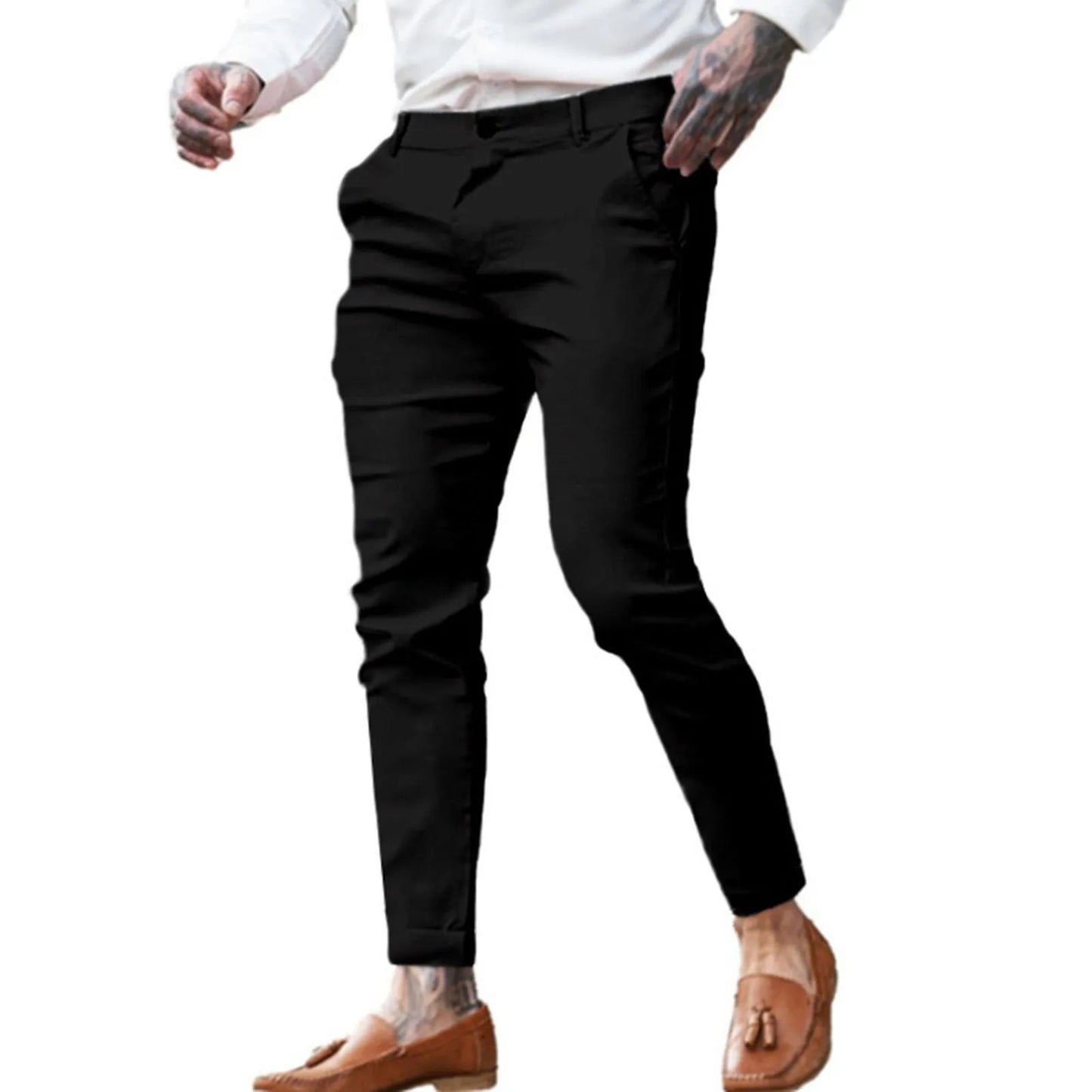 Men Spring Pants Stylish Men's Slim Fit Ninth Pants with Pockets Zipper Closure Comfortable Streetwear Trousers for Ankle Length