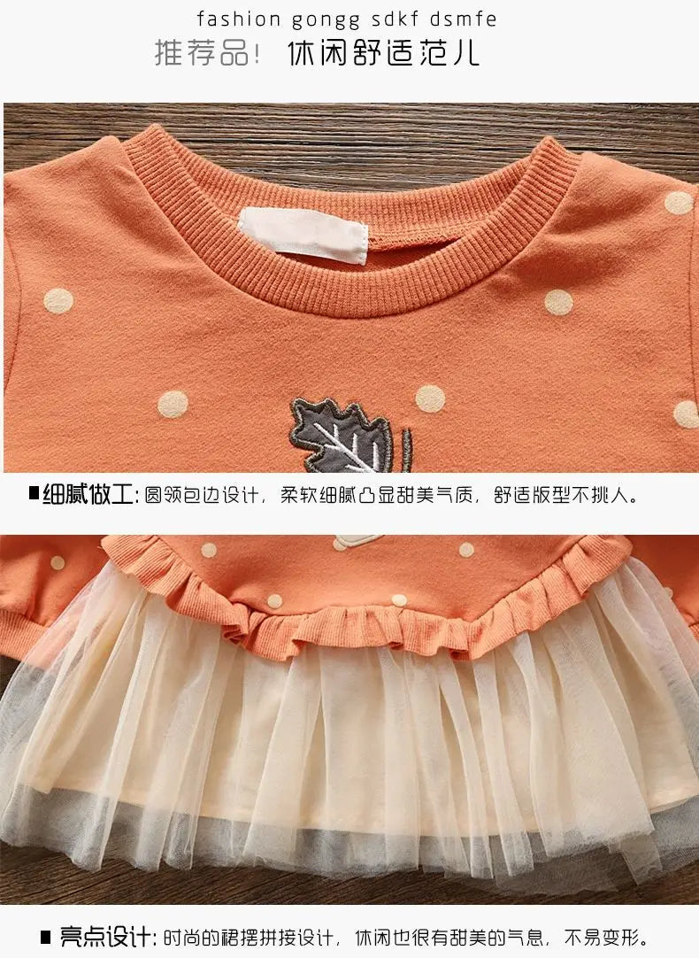 Girls' Dress Spring Autumn Baby Long Sleeved Hoodie Dresses Sweet Children's Princess Clothing Fashion Gauze Girls Clothes Ropa