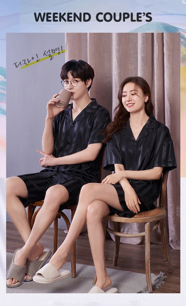 Pajamas Sets for Women Men Sexy Sleepwear Silk Women Pijama Sets Long Sleeve Cardigan Set Female Ice Silk Pyjamas Home Clothing