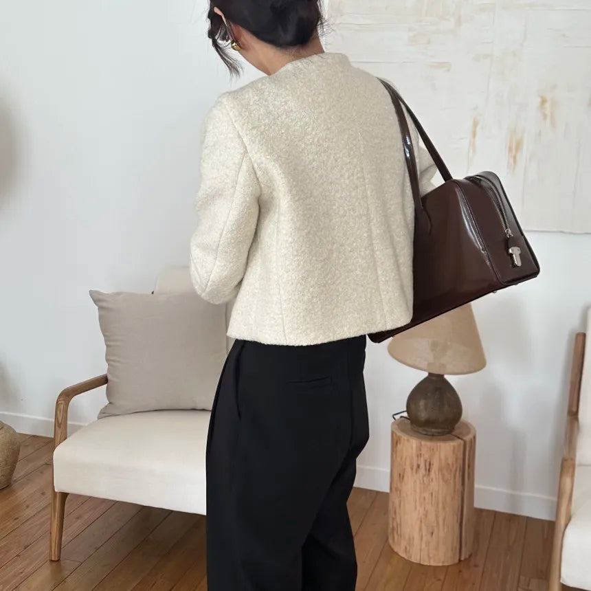 Women Autumn Winter 2025 French Vintage Coat Temperament High Quality Korean Casual Single Breasted Slim Tweed Jackets