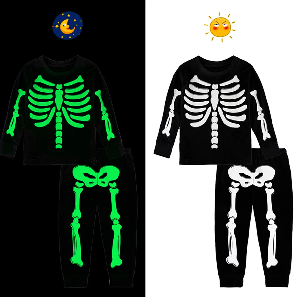 Girls Unicorn Pajama Sets Girl Pijamas Kids Skeleton Glowing in the Dark Pyjamas Sleepwear Boys Halloween Pjs