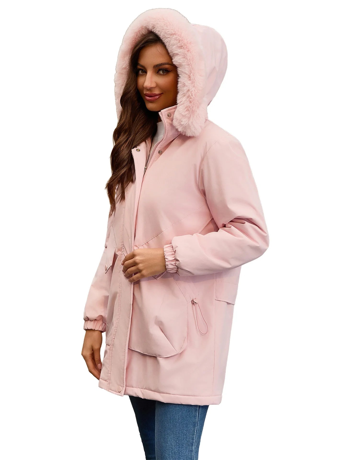 Cotton Coat Women 2025 Winter Mid-length Parka Plus Velvet Korean Style Large Fur Collar Plus Velvet Coat