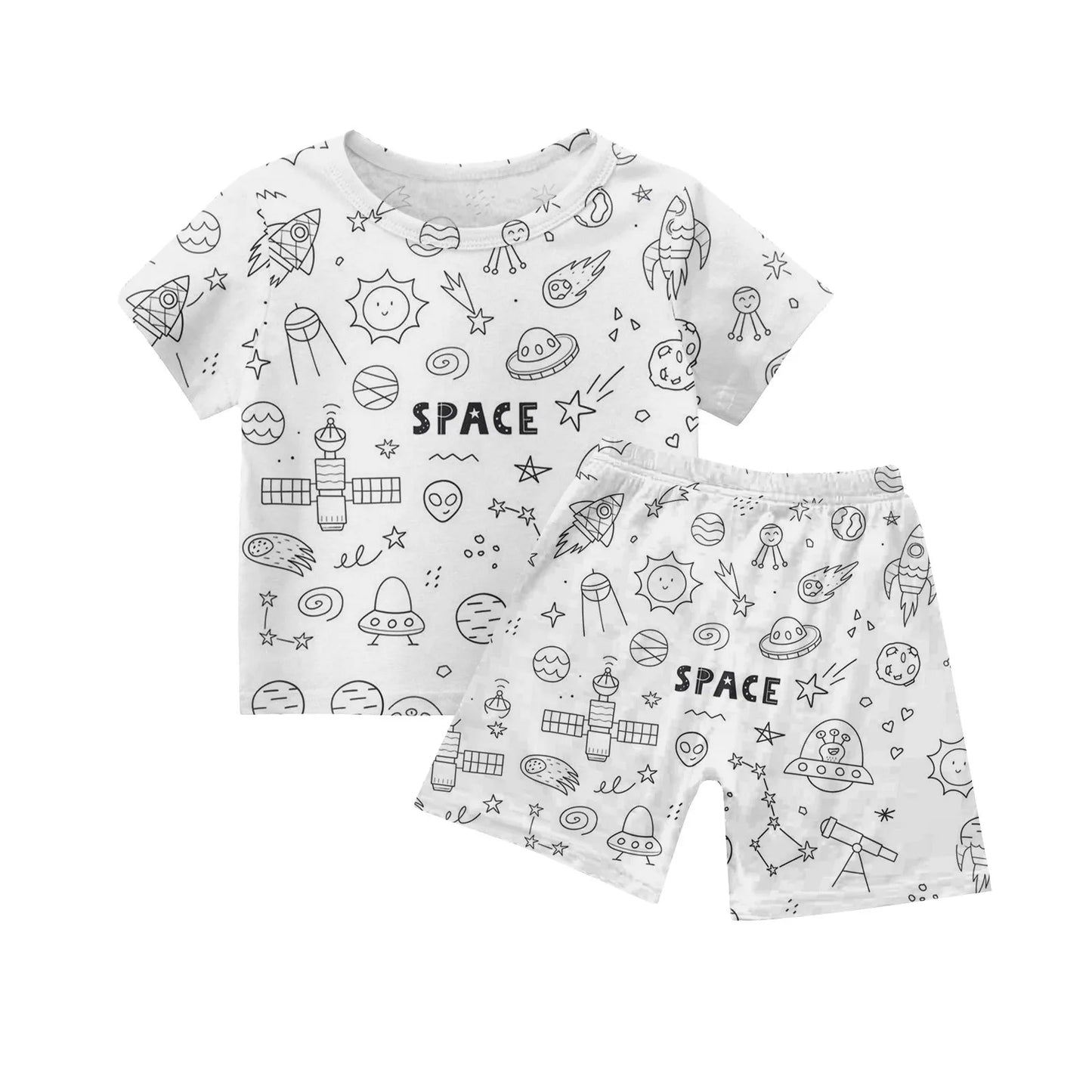 Children's Pajama Party DIY Graffiti Simple Drawing Home Clothes Colorable Two Piece Pajama Set Kids DIY Coloring Clothing
