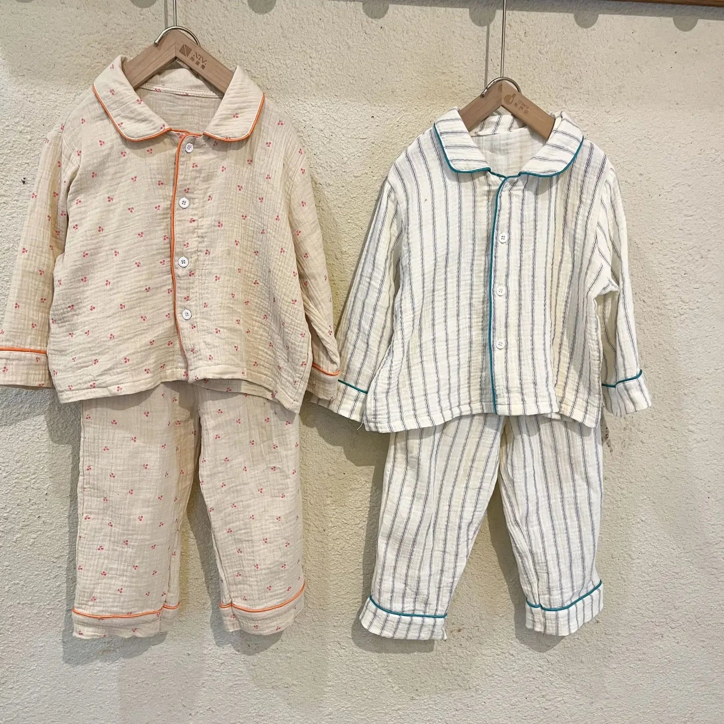 Pajama Sets New Spring Autumn Season Pure Cotton Gauze Baby Long Sleeved Girl Boys Childrens Clothing Sleepwear