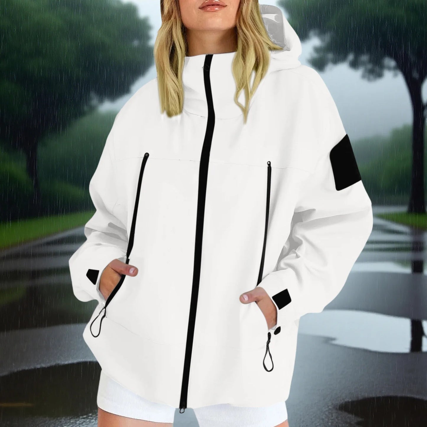 Women'S Tops Hooded Windbreaker Women'S Jacket Waterproof Coat Outdoor Travel Contrast Functional Style Solid Color Adventure