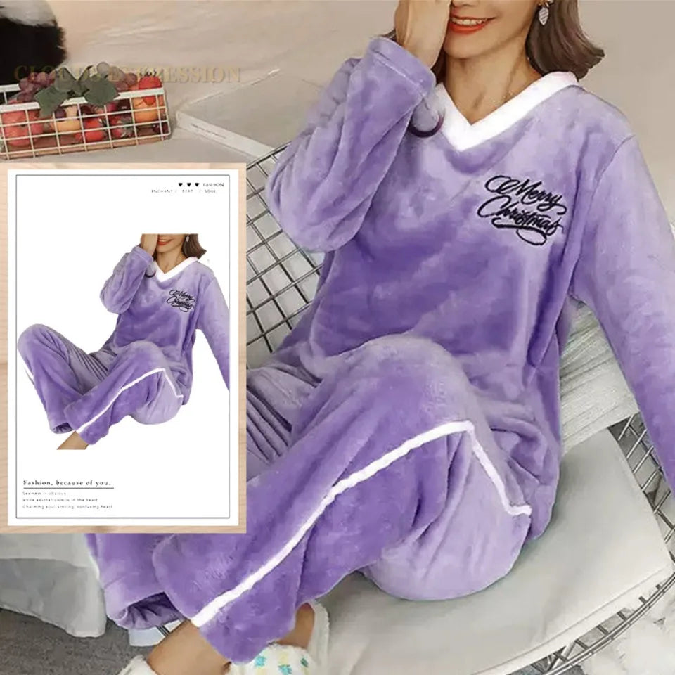 Autumn Winter Flannel Women's Pajamas Sets Polka Dots Printed Teddy Sleepwear Velvet Homewear Kawaii Girsl Pijamas Mujer Pyjama