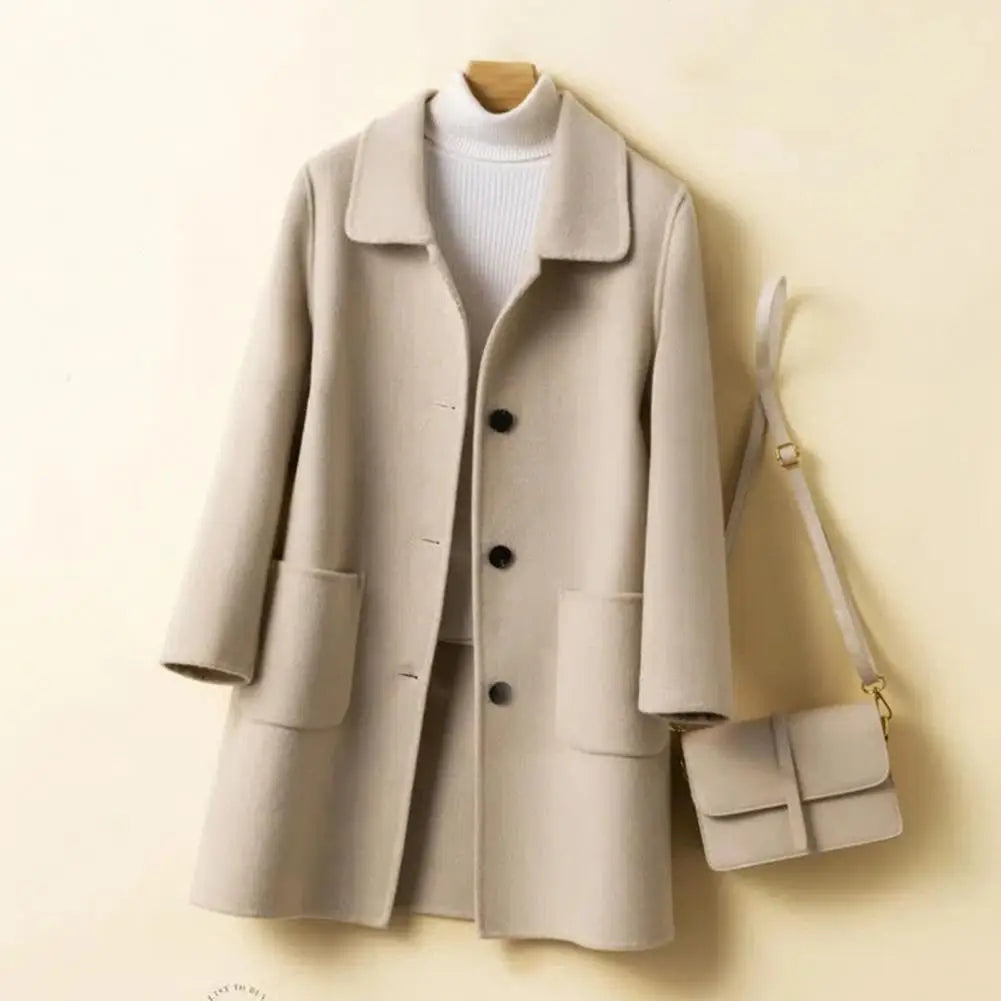 2024 women woolen coat Autumn Winter Women Solid Color Jackets Woolen Blends Coats Female Korean Elegant Retro Apricot Outerwear