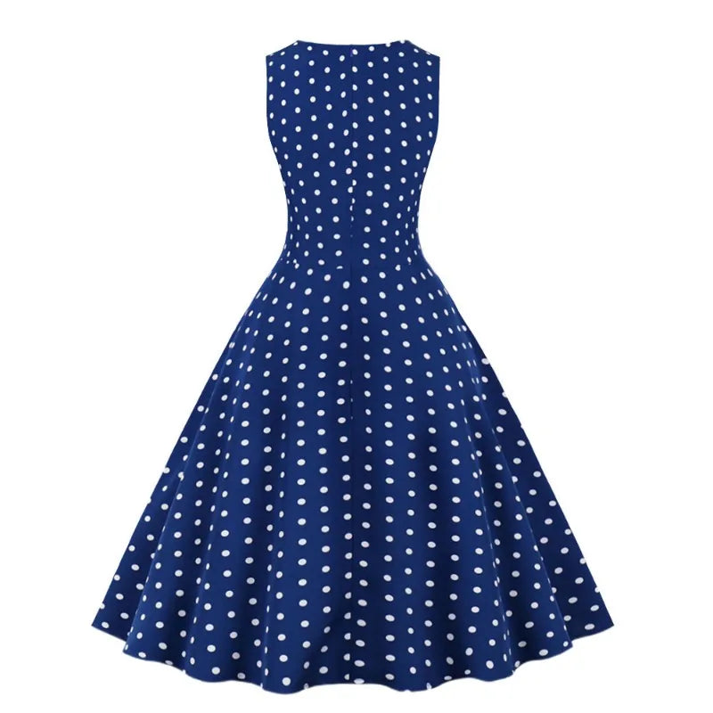 2025 New Women Party Dress Dot Print Sleeveless A Line 50s Evening Gowns Red A-line Tight Waist Prom Banquet Summer Midi Dress