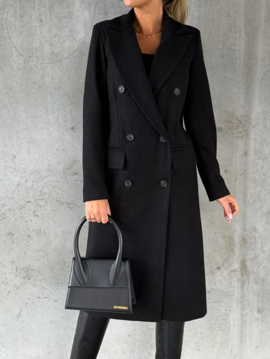 Women's Clothing Autumn and Winter New Simple Long-sleeved Double-breasted Woolen Coat for Women