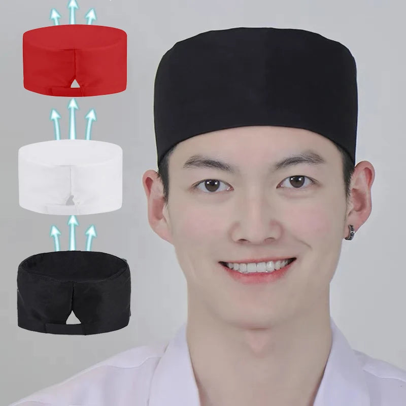 Chef Hats for Men Women Chef Beanie Cook Caps for Japanese Korean Style Cuisine Hats Thick Thin Net Flat Cap for Sushi Waiter