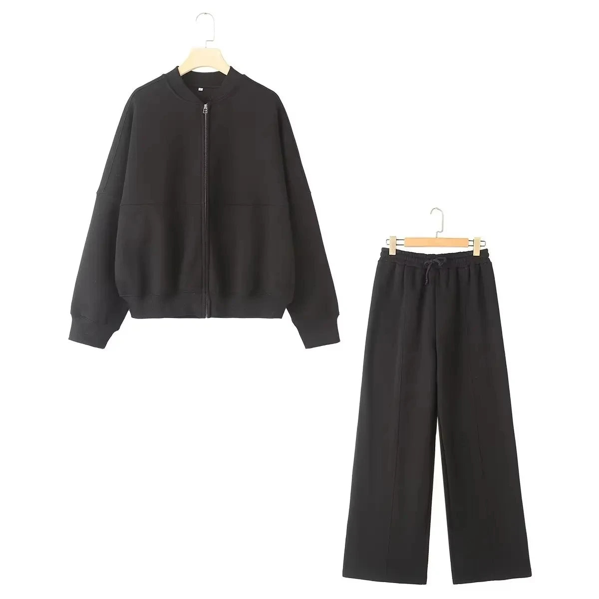 TRAFZR Cotton Zipper Cardigan Sets To Woman 2024 Tracksuit Suits Baggy Pants Sportswear Women Sweater 2 Piece Set Women Outfits