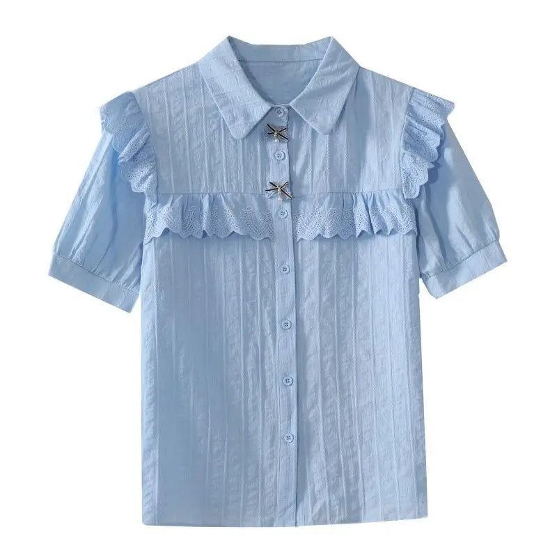 Summer Dress Women's Shirt T-Shirt New Women's Shirt Cotton Shirt Women's Foreign Design Sense Niche Short Sleeve Lace Top